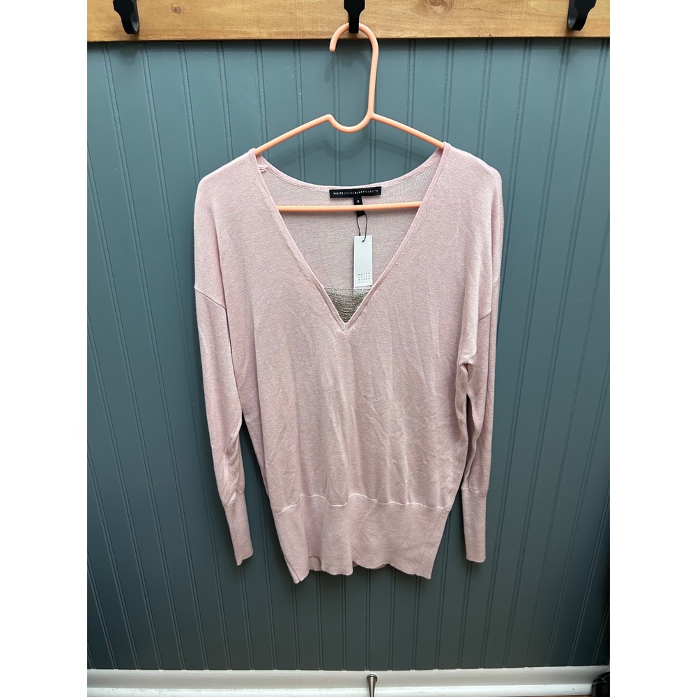 White House Black Market Pink Ball Chain V-Neck Tunic Sweater M 570297853